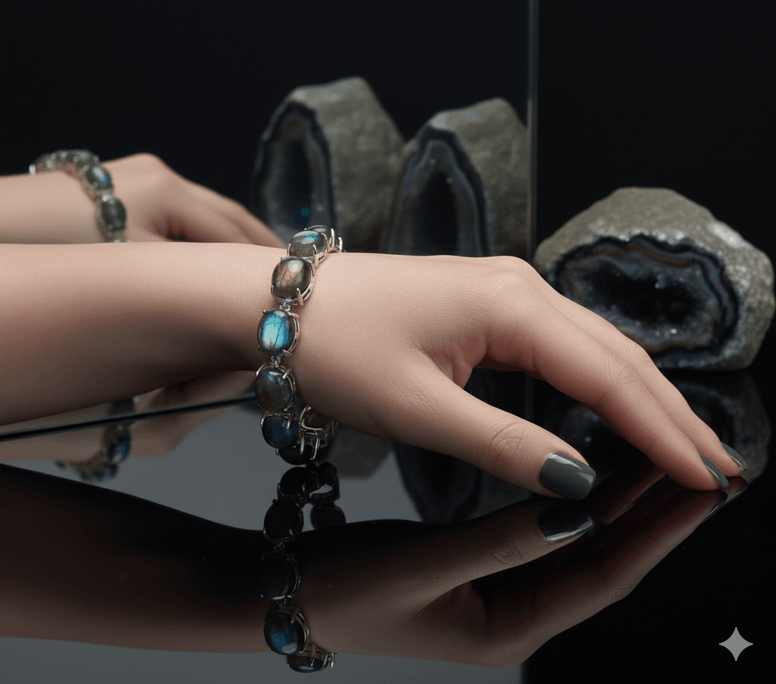 צמיד קריסטלי בעיצוב נקי עם אבן לברדורייט/אמתטיסט – תמונה 3