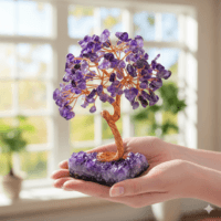 עץ עם חלוקי אמטיסט על בסיס גאודה של אמטיסט