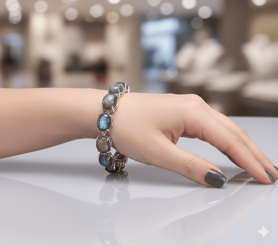 צמיד קריסטלי בעיצוב נקי עם אבן לברדורייט/אמתטיסט – תמונה 4